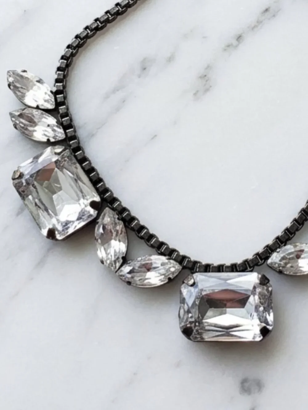 Loren Hope Gunmetal Crystal Bib Statement Necklace Rare
